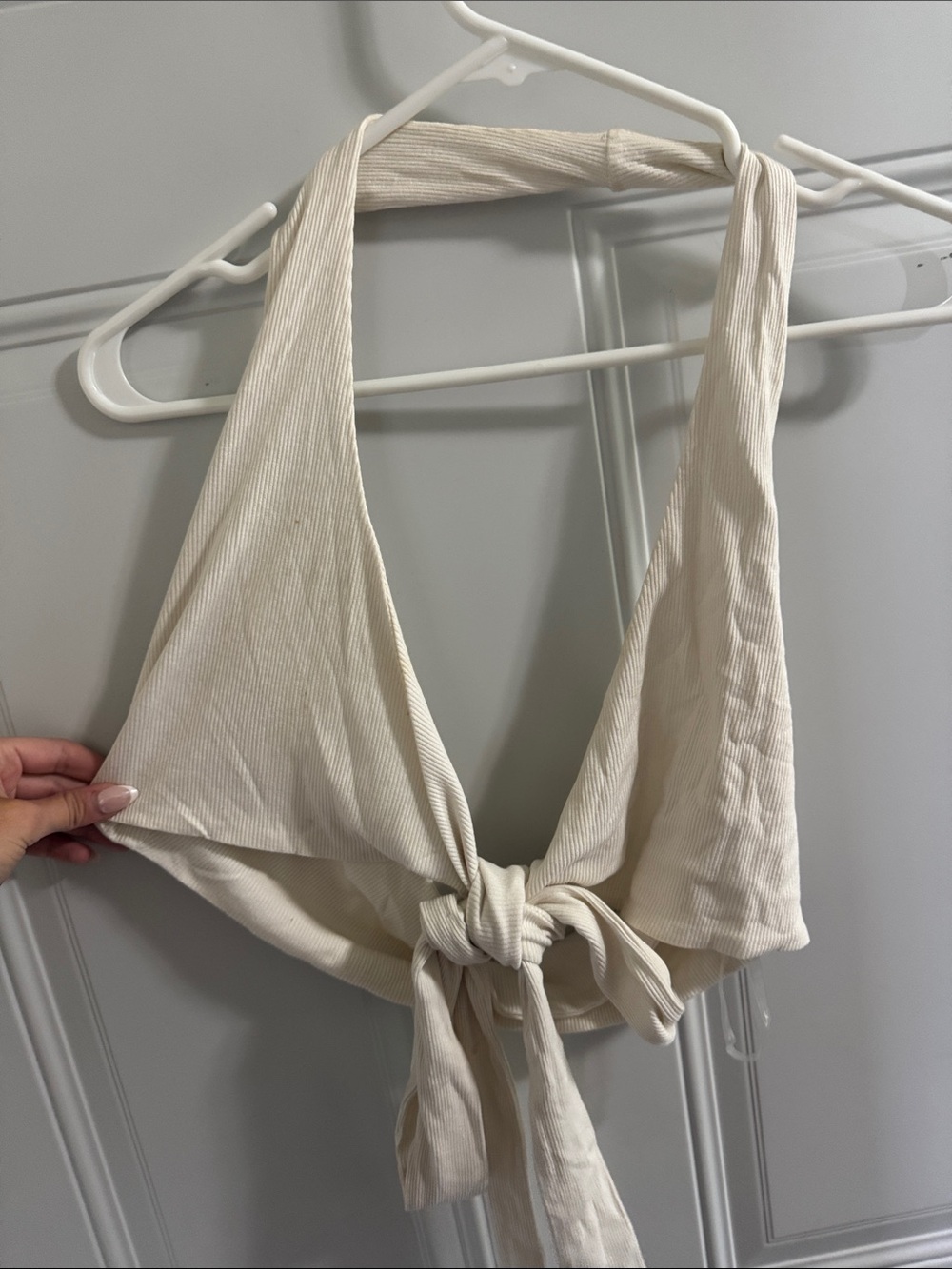 Tie-Front Halter Crop Top in Cream